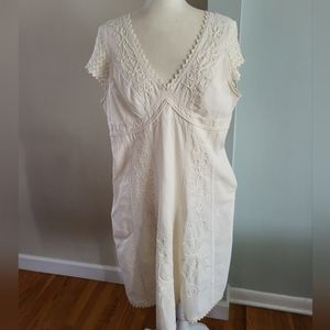Soft Surroundings Women Angelica Gauze Embroidered V Neck Ivory Dress Size Large